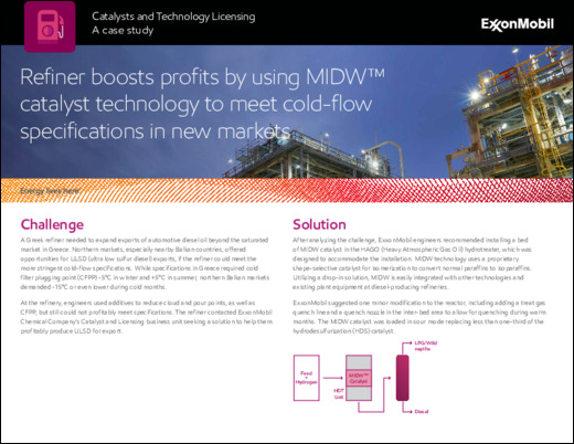 A Greek refiner needed to expand exports of automotive diesel oil beyond the saturated market in Greece. Northern markets, especially nearby Balkan countries, offered  opportunities for ULSD (ultra low sulfur diesel) exports, if the refiner could meet the more stringent cold-flow specifications. 