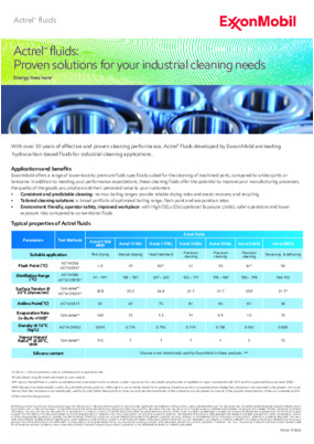 With over 30 years of effective and proven cleaning performance, Actrel™ fluids developed by ExxonMobil are leading hydrocarbon-based fluids for industrial cleaning applications.